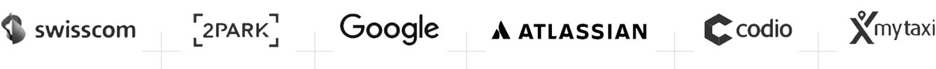 Swisscom, 2Spark, Google, Atlassian, Codio, MyTaxi